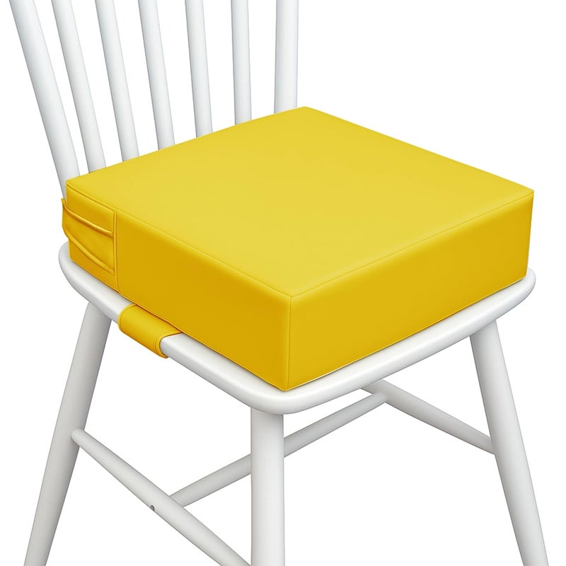 AAAini Toddler Booster Seat for Dining Table – PU Washable Cushion with Double Safe Straps, Non-Slip Bottom, Portable Travel Booster Seat for Toddlers (Yellow) - Image 1